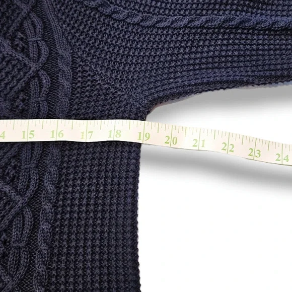 EUC Jeanne Pierre Cable Knit Cowl Neck Cotton Sweater Sz. M Dark Blue - Picture 7 of 9